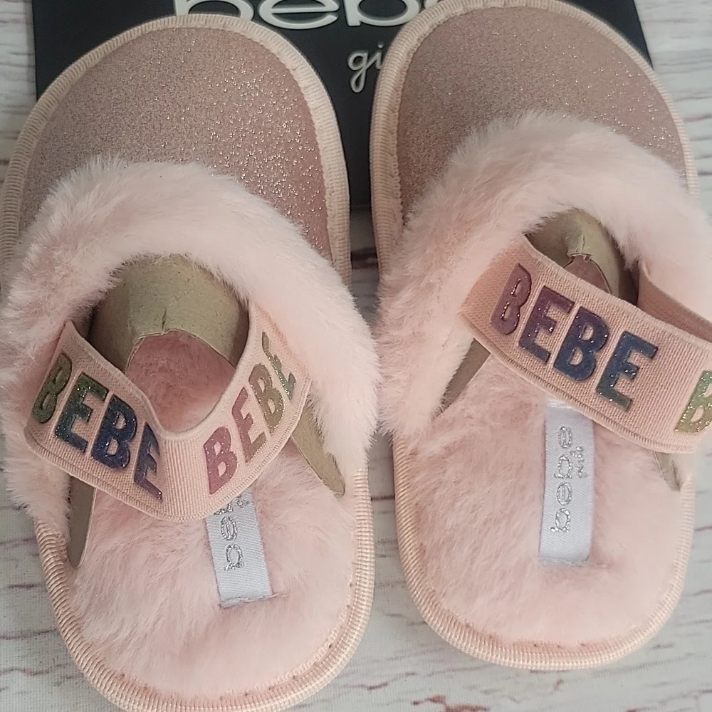 Bebe Girls' Pink Glitter Slippers Size 9 NWT